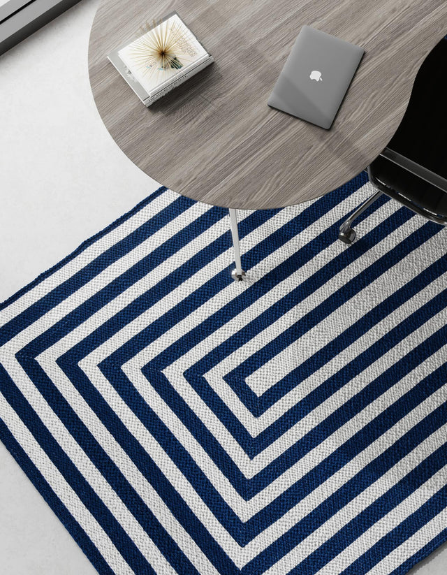 Washable Navy Blue and White 7' 10 x 10' Eco Verse Indoor Outdoor Washable Rectangle Area Rug Easy to Clean Stain Resistant & Durable Weather Resistant for Patio, Deck, Terrace, Balcony, Porch 100% PET Polyester (Recycled Plastic Bottles) for Sale at Rug Engine