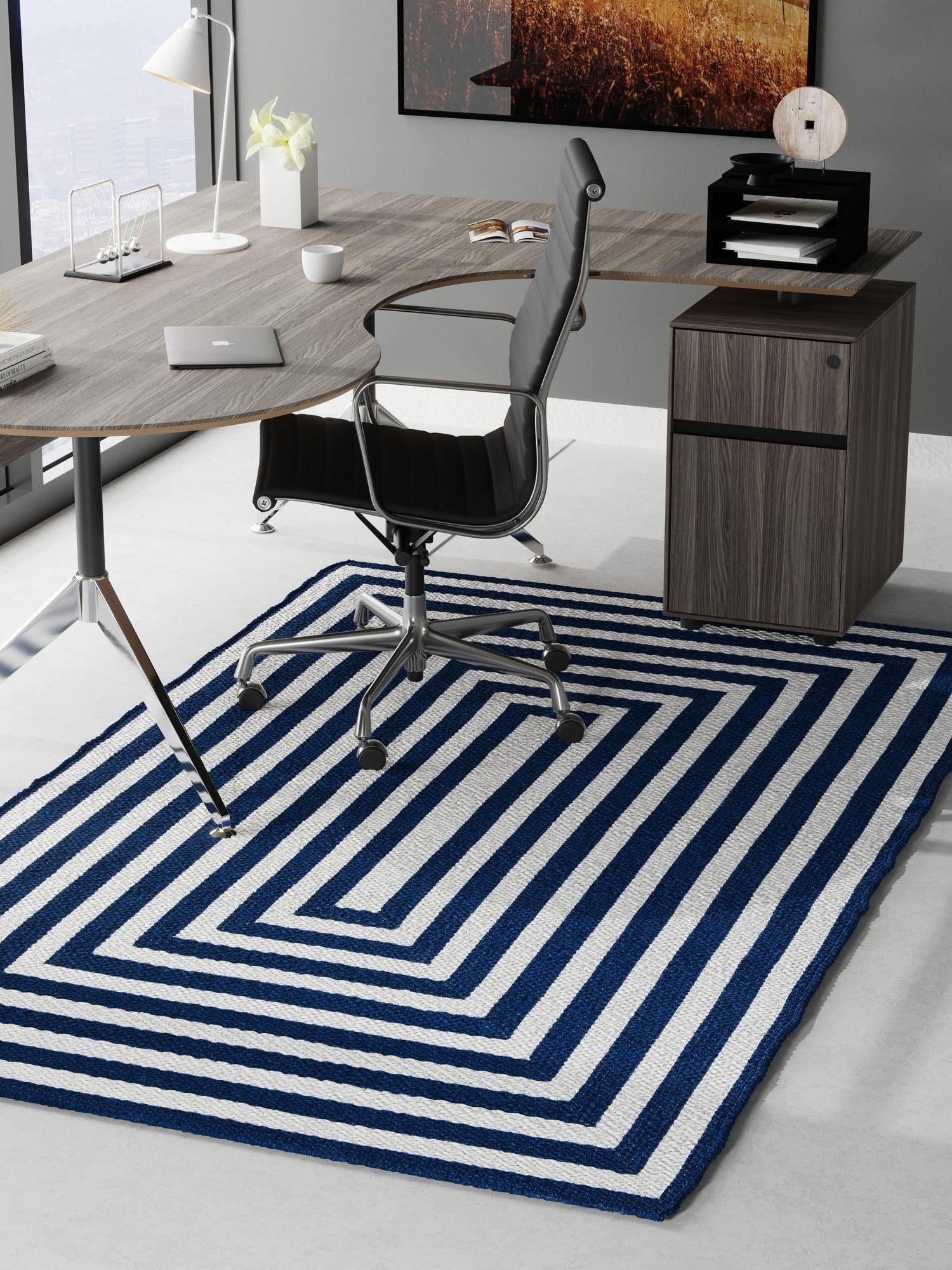 Washable Navy Blue and White 2' 2 x 3' 1 Eco Verse Indoor Outdoor Washable Rectangle Area Rug Easy to Clean Stain Resistant & Durable Weather Resistant for Patio, Deck, Terrace, Balcony, Porch 100% PET Polyester (Recycled Plastic Bottles) for Sale at Rug Engine