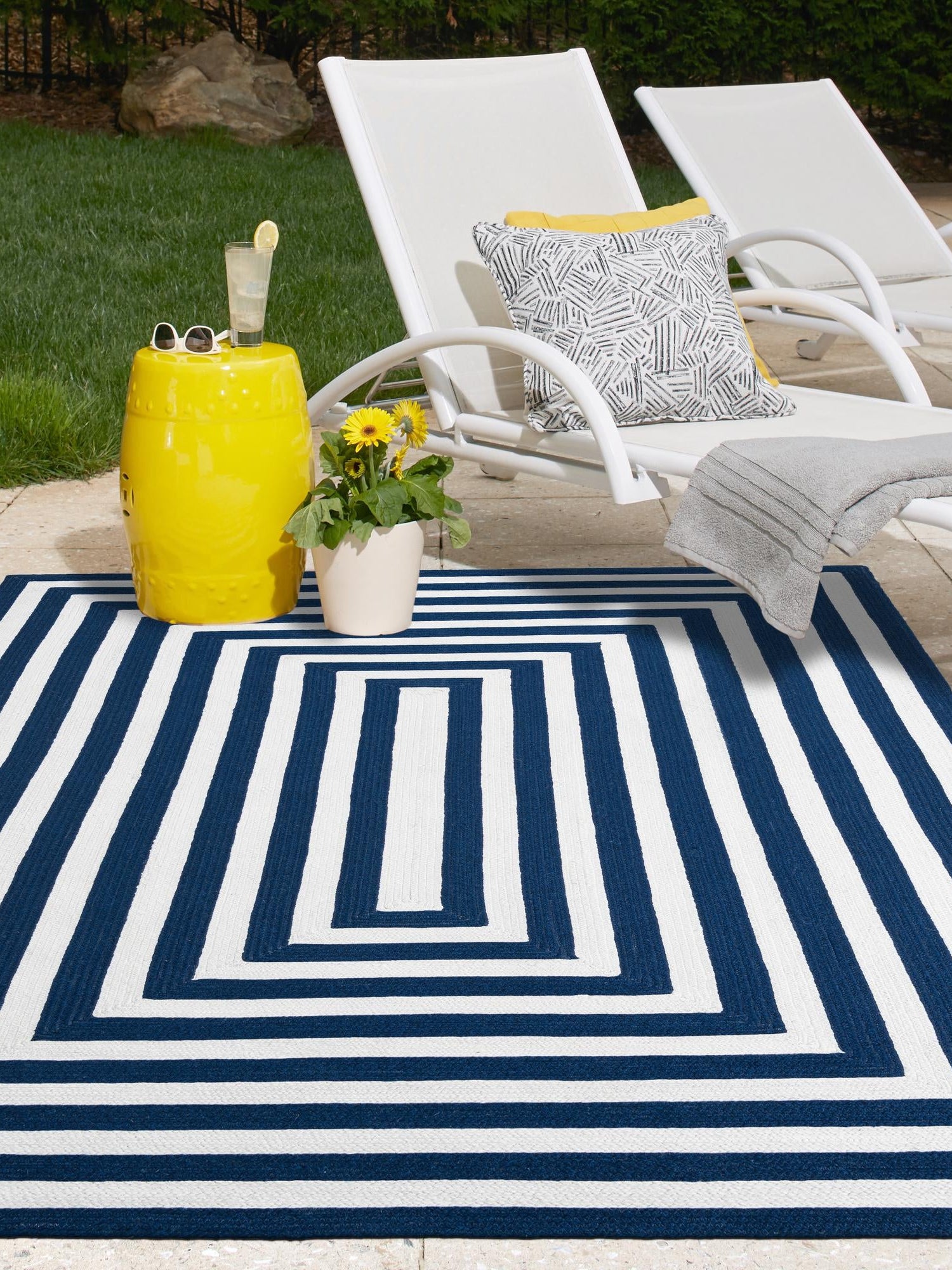 Washable Navy Blue and White 2' 2 x 3' 1 Eco Verse Indoor Outdoor Washable Rectangle Area Rug Easy to Clean Stain Resistant & Durable Weather Resistant for Patio, Deck, Terrace, Balcony, Porch 100% PET Polyester (Recycled Plastic Bottles) for Sale at Rug Engine