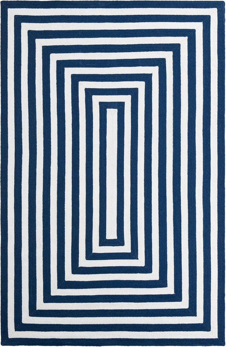Washable Navy Blue and White 5' 3 x 8' Eco Verse Indoor Outdoor Washable Rectangle Area Rug Easy to Clean Stain Resistant & Durable Weather Resistant for Patio, Deck, Terrace, Balcony, Porch 100% PET Polyester (Recycled Plastic Bottles) for Sale at Rug Engine