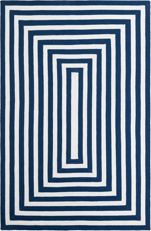 Washable Navy Blue and White 5' 3 x 8' Eco Verse Indoor Outdoor Washable Rectangle Area Rug Easy to Clean Stain Resistant & Durable Weather Resistant for Patio, Deck, Terrace, Balcony, Porch 100% PET Polyester (Recycled Plastic Bottles) for Sale at Rug Engine