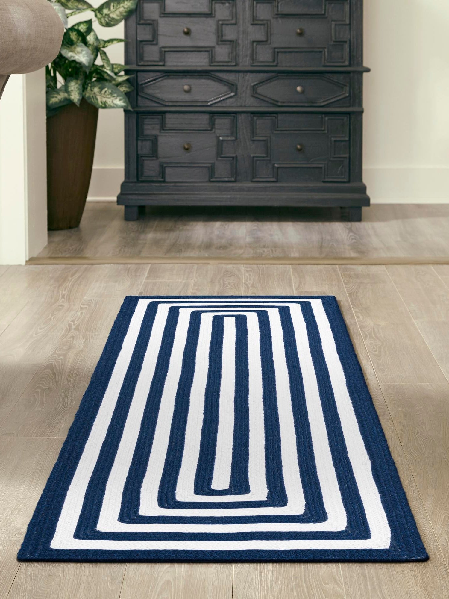 Washable Navy Blue and White 2' x 4' 1 Eco Verse Indoor Outdoor Washable Runner Area Rug Easy to Clean Stain Resistant & Durable Weather Resistant for Patio, Deck, Terrace, Balcony, Porch 100% PET Polyester (Recycled Plastic Bottles) for Sale at Rug Engine