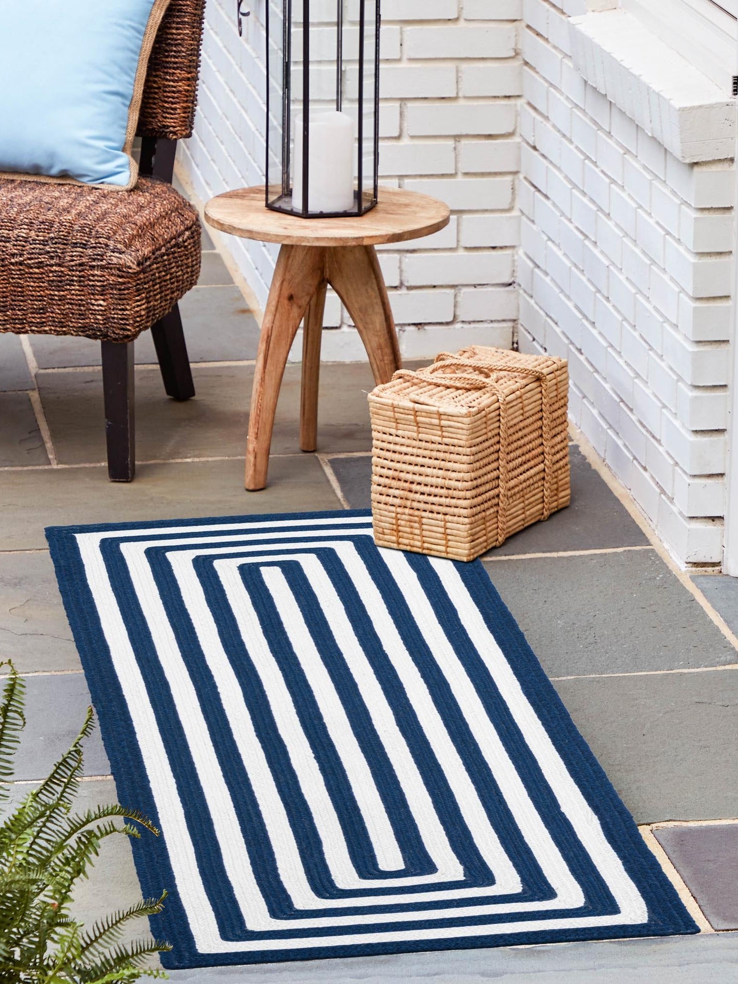 Washable Navy Blue and White 2' x 4' 1 Eco Verse Indoor Outdoor Washable Runner Area Rug Easy to Clean Stain Resistant & Durable Weather Resistant for Patio, Deck, Terrace, Balcony, Porch 100% PET Polyester (Recycled Plastic Bottles) for Sale at Rug Engine