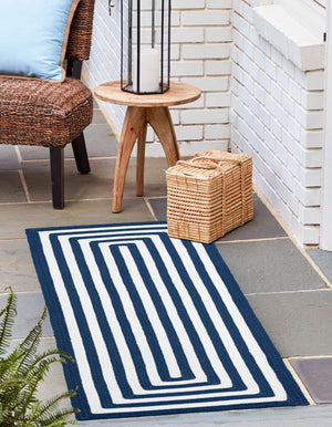 Washable Navy Blue and White 2' x 4' 1 Eco Verse Indoor Outdoor Washable Runner Area Rug Easy to Clean Stain Resistant & Durable Weather Resistant for Patio, Deck, Terrace, Balcony, Porch 100% PET Polyester (Recycled Plastic Bottles) for Sale at Rug Engine