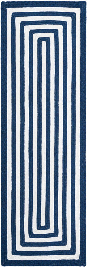 Washable Navy Blue and White 2' x 6' 1 Eco Verse Indoor Outdoor Washable Runner Area Rug Easy to Clean Stain Resistant & Durable Weather Resistant for Patio, Deck, Terrace, Balcony, Porch 100% PET Polyester (Recycled Plastic Bottles) for Sale at Rug Engine