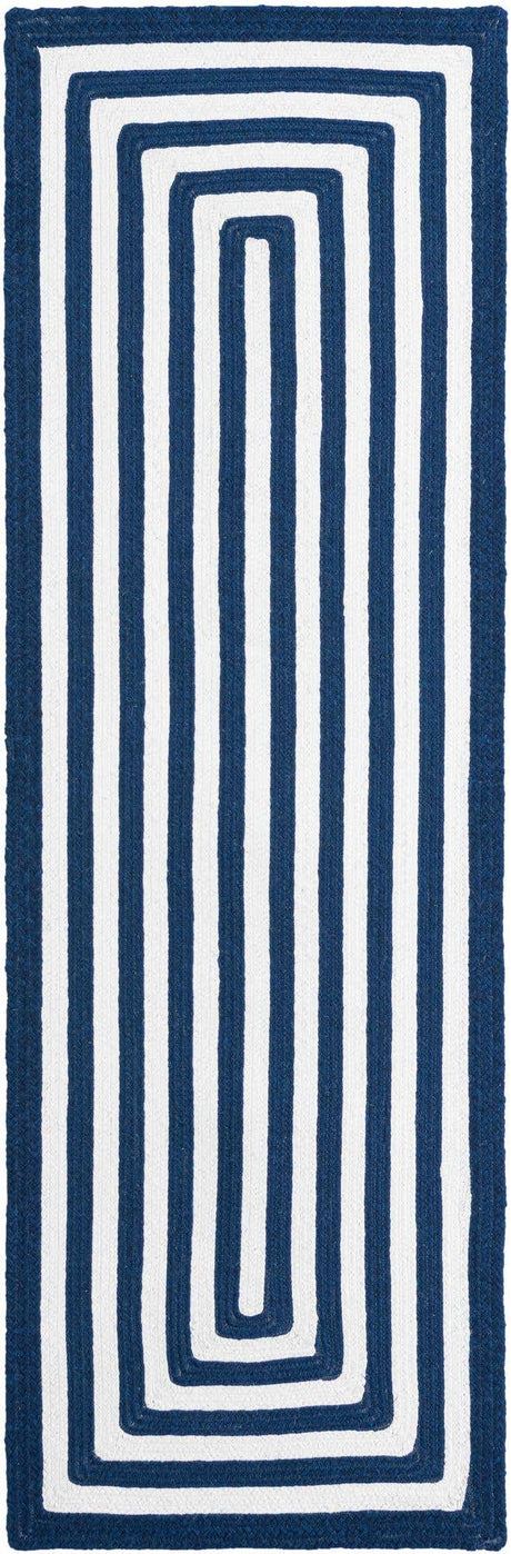 Washable Navy Blue and White 2' x 6' 1 Eco Verse Indoor Outdoor Washable Runner Area Rug Easy to Clean Stain Resistant & Durable Weather Resistant for Patio, Deck, Terrace, Balcony, Porch 100% PET Polyester (Recycled Plastic Bottles) for Sale at Rug Engine