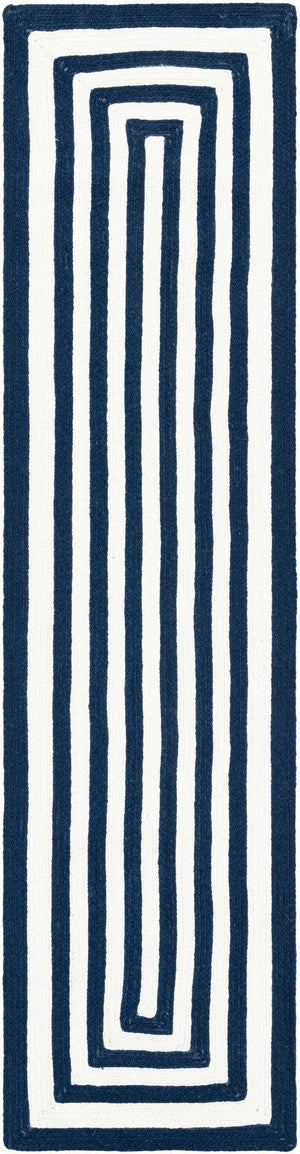 Washable Navy Blue and White 2' x 8' Eco Verse Indoor Outdoor Washable Runner Area Rug Easy to Clean Stain Resistant & Durable Weather Resistant for Patio, Deck, Terrace, Balcony, Porch 100% PET Polyester (Recycled Plastic Bottles) for Sale at Rug Engine