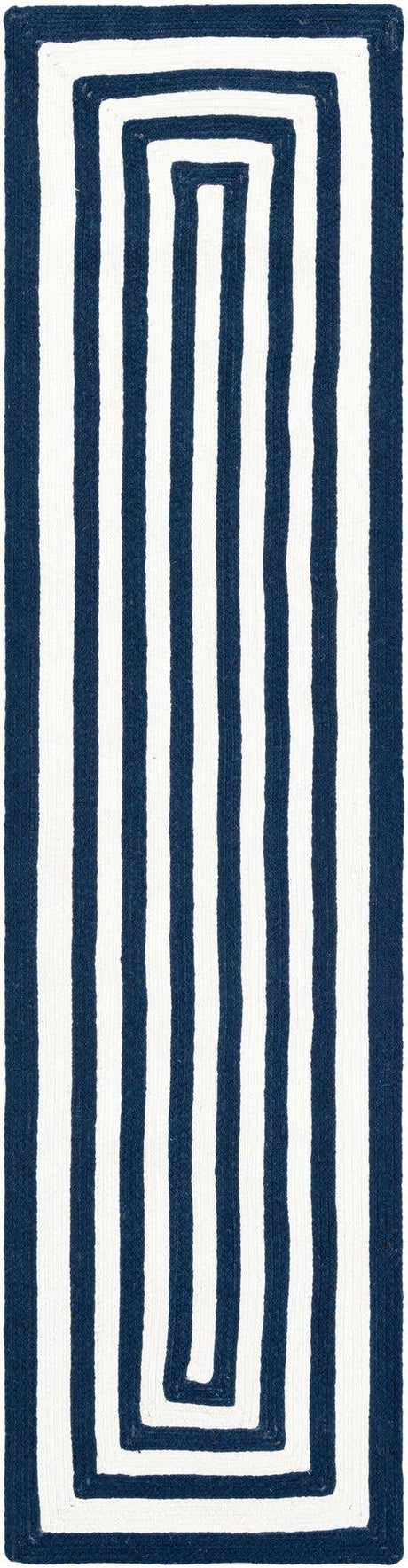 Washable Navy Blue and White 2' x 8' Eco Verse Indoor Outdoor Washable Runner Area Rug Easy to Clean Stain Resistant & Durable Weather Resistant for Patio, Deck, Terrace, Balcony, Porch 100% PET Polyester (Recycled Plastic Bottles) for Sale at Rug Engine