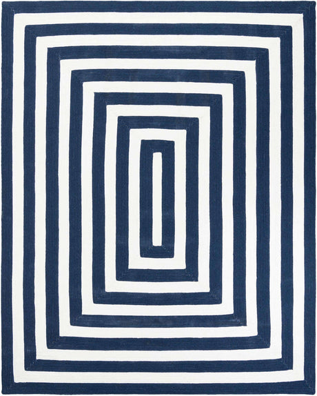 Washable Navy Blue and White 7' 10 x 10' Eco Verse Indoor Outdoor Washable Rectangle Area Rug Easy to Clean Stain Resistant & Durable Weather Resistant for Patio, Deck, Terrace, Balcony, Porch 100% PET Polyester (Recycled Plastic Bottles) for Sale at Rug Engine