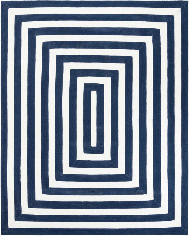 Washable Navy Blue and White 7' 10 x 10' Eco Verse Indoor Outdoor Washable Rectangle Area Rug Easy to Clean Stain Resistant & Durable Weather Resistant for Patio, Deck, Terrace, Balcony, Porch 100% PET Polyester (Recycled Plastic Bottles) for Sale at Rug Engine