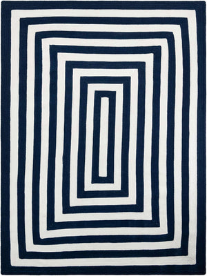 Washable Navy Blue and White 9' x 12' Eco Verse Indoor Outdoor Washable Rectangle Area Rug Easy to Clean Stain Resistant & Durable Weather Resistant for Patio, Deck, Terrace, Balcony, Porch 100% PET Polyester (Recycled Plastic Bottles) for Sale at Rug Engine