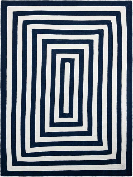 Washable Navy Blue and White 9' x 12' Eco Verse Indoor Outdoor Washable Rectangle Area Rug Easy to Clean Stain Resistant & Durable Weather Resistant for Patio, Deck, Terrace, Balcony, Porch 100% PET Polyester (Recycled Plastic Bottles) for Sale at Rug Engine