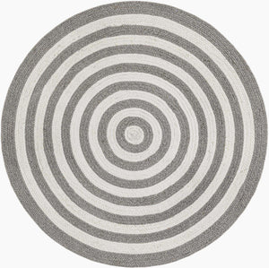Washable Gray and White 3' 3 x 3' 3 Eco Verse Indoor Outdoor Washable Round Area Rug Easy to Clean Stain Resistant & Durable Weather Resistant for Patio, Deck, Terrace, Balcony, Porch 100% PET Polyester (Recycled Plastic Bottles) for Sale at Rug Engine