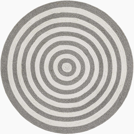 Washable Gray and White 3' 3 x 3' 3 Eco Verse Indoor Outdoor Washable Round Area Rug Easy to Clean Stain Resistant & Durable Weather Resistant for Patio, Deck, Terrace, Balcony, Porch 100% PET Polyester (Recycled Plastic Bottles) for Sale at Rug Engine