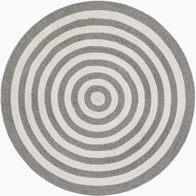 Washable Gray and White 3' 3 x 3' 3 Eco Verse Indoor Outdoor Washable Round Area Rug Easy to Clean Stain Resistant & Durable Weather Resistant for Patio, Deck, Terrace, Balcony, Porch 100% PET Polyester (Recycled Plastic Bottles) for Sale at Rug Engine