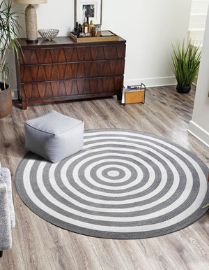 Washable Gray and White 10' x 10' Eco Verse Indoor Outdoor Washable Round Area Rug Easy to Clean Stain Resistant & Durable Weather Resistant for Patio, Deck, Terrace, Balcony, Porch 100% PET Polyester (Recycled Plastic Bottles) for Sale at Rug Engine
