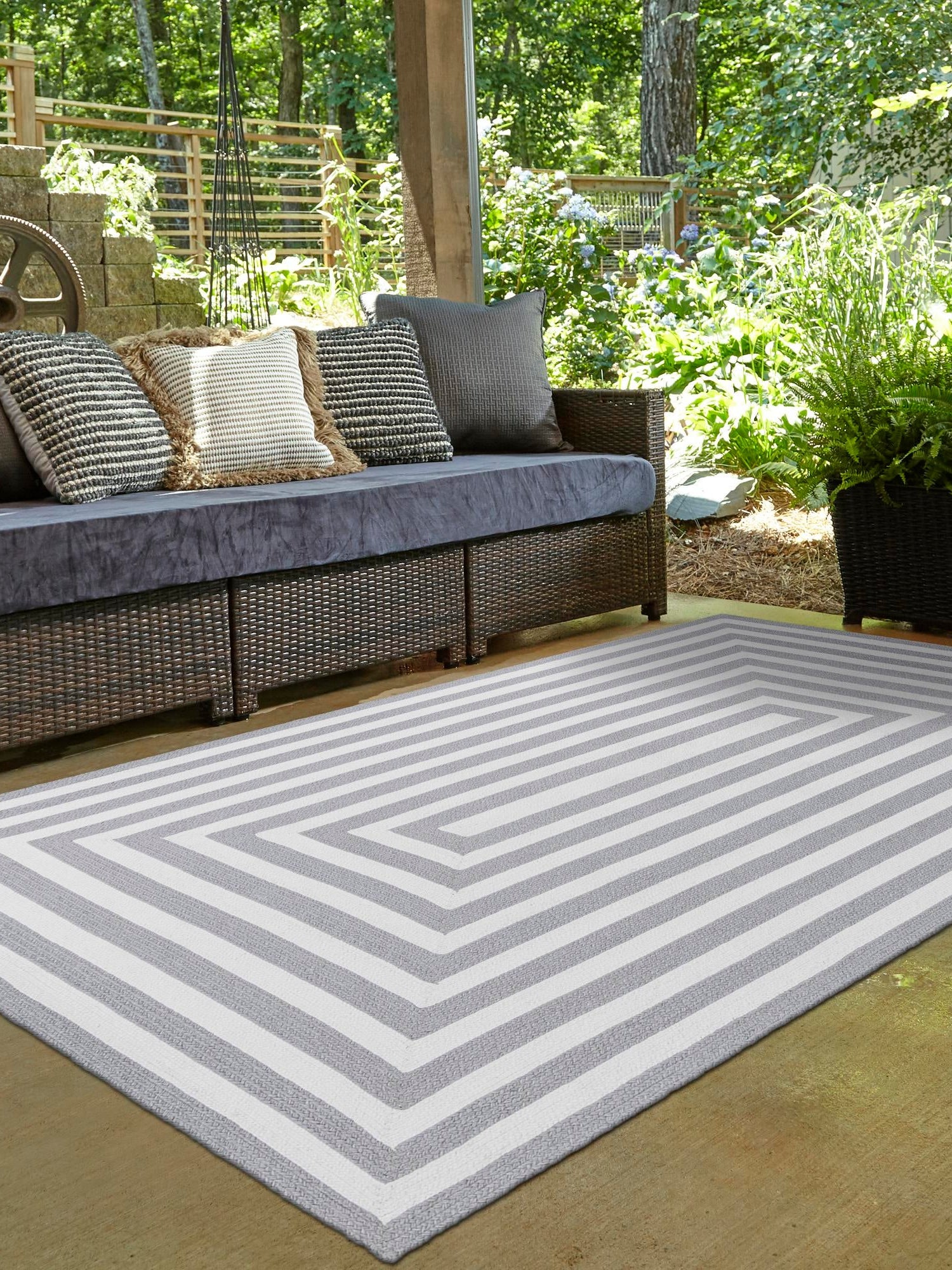 Washable Gray and White 9' x 12' Eco Verse Indoor Outdoor Washable Rectangle Area Rug Easy to Clean Stain Resistant & Durable Weather Resistant for Patio, Deck, Terrace, Balcony, Porch 100% PET Polyester (Recycled Plastic Bottles) for Sale at Rug Engine