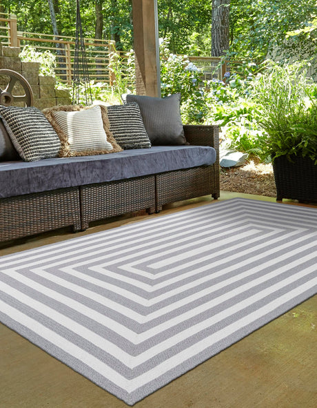 Washable Gray and White 9' x 12' Eco Verse Indoor Outdoor Washable Rectangle Area Rug Easy to Clean Stain Resistant & Durable Weather Resistant for Patio, Deck, Terrace, Balcony, Porch 100% PET Polyester (Recycled Plastic Bottles) for Sale at Rug Engine