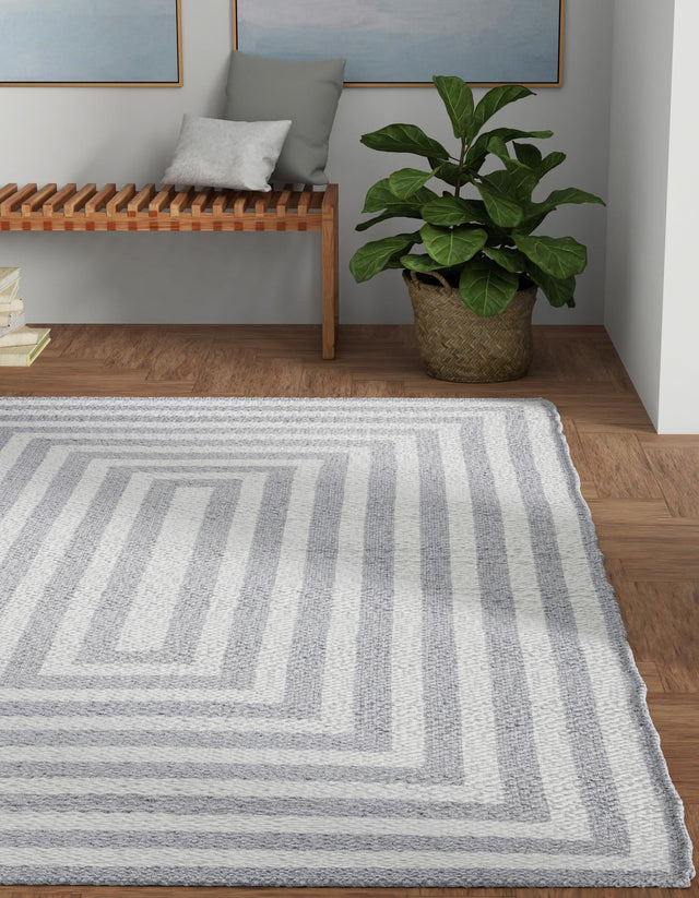 Washable Gray and White 9' x 12' Eco Verse Indoor Outdoor Washable Rectangle Area Rug Easy to Clean Stain Resistant & Durable Weather Resistant for Patio, Deck, Terrace, Balcony, Porch 100% PET Polyester (Recycled Plastic Bottles) for Sale at Rug Engine