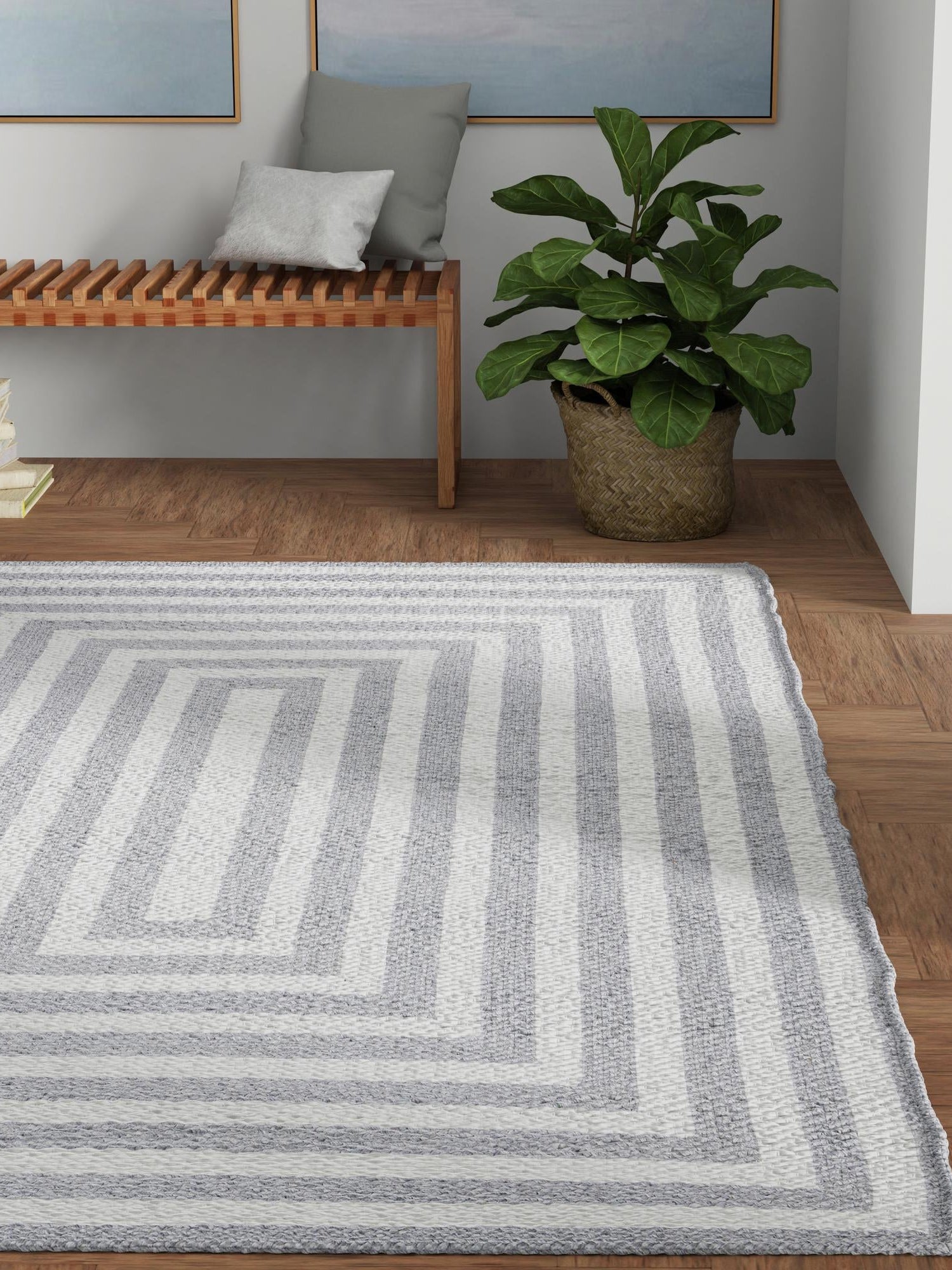 Washable Gray and White 5' 3 x 8' Eco Verse Indoor Outdoor Washable Rectangle Area Rug Easy to Clean Stain Resistant & Durable Weather Resistant for Patio, Deck, Terrace, Balcony, Porch 100% PET Polyester (Recycled Plastic Bottles) for Sale at Rug Engine