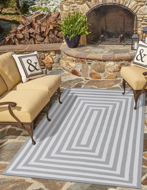 Washable Gray and White 7' 10 x 10' Eco Verse Indoor Outdoor Washable Rectangle Area Rug Easy to Clean Stain Resistant & Durable Weather Resistant for Patio, Deck, Terrace, Balcony, Porch 100% PET Polyester (Recycled Plastic Bottles) for Sale at Rug Engine