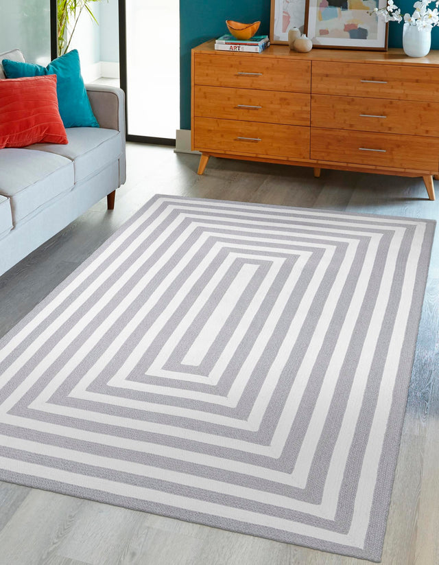 Washable Gray and White 4' 1 x 6' 1 Eco Verse Indoor Outdoor Washable Rectangle Area Rug Easy to Clean Stain Resistant & Durable Weather Resistant for Patio, Deck, Terrace, Balcony, Porch 100% PET Polyester (Recycled Plastic Bottles) for Sale at Rug Engine