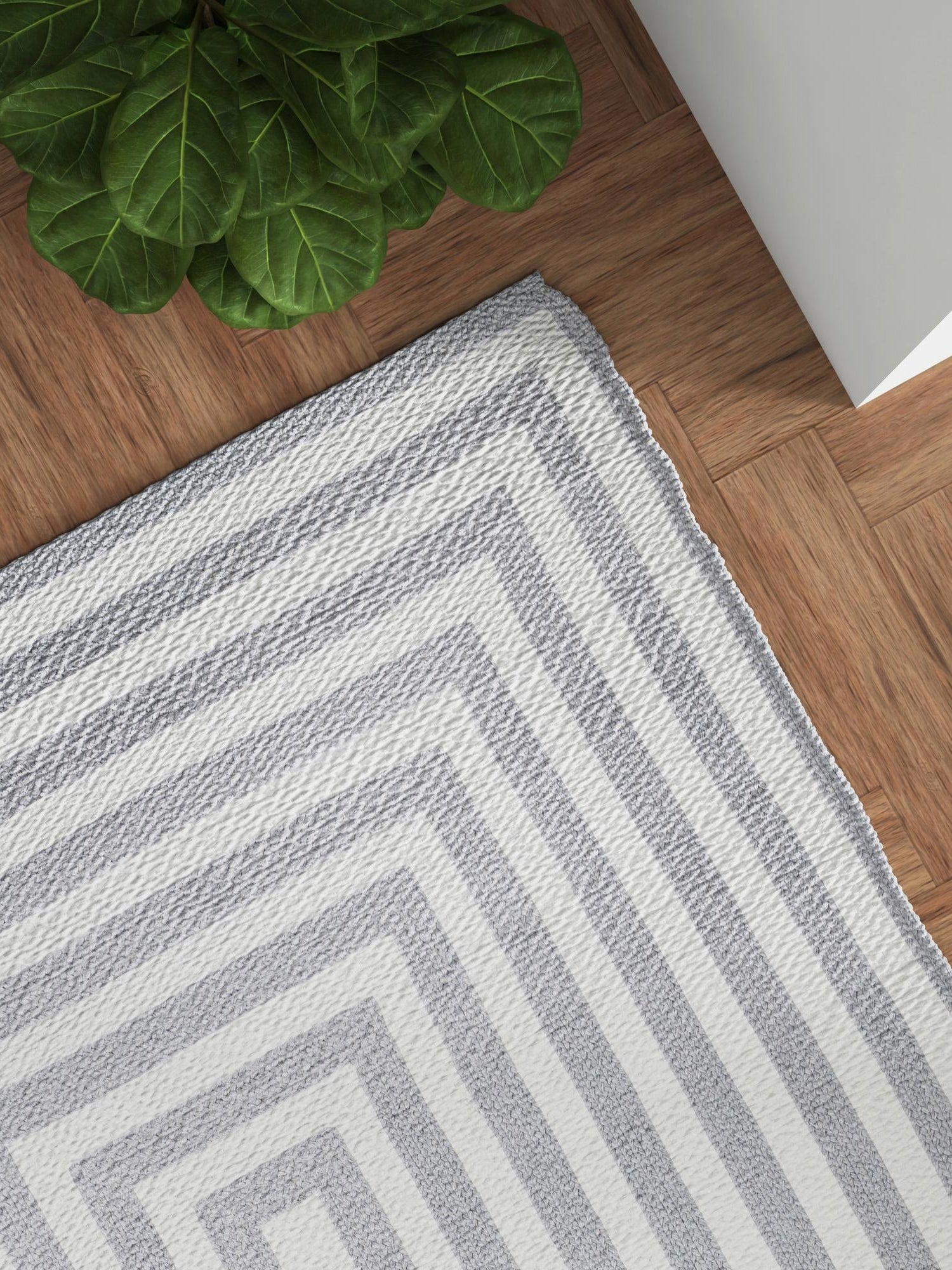 Washable Gray and White 4' 1 x 6' 1 Eco Verse Indoor Outdoor Washable Rectangle Area Rug Easy to Clean Stain Resistant & Durable Weather Resistant for Patio, Deck, Terrace, Balcony, Porch 100% PET Polyester (Recycled Plastic Bottles) for Sale at Rug Engine