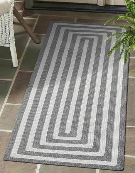 Washable Gray and White 2' x 8' Eco Verse Indoor Outdoor Washable Runner Area Rug Easy to Clean Stain Resistant & Durable Weather Resistant for Patio, Deck, Terrace, Balcony, Porch 100% PET Polyester (Recycled Plastic Bottles) for Sale at Rug Engine