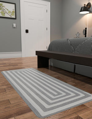 Washable Gray and White 2' x 6' 1 Eco Verse Indoor Outdoor Washable Runner Area Rug Easy to Clean Stain Resistant & Durable Weather Resistant for Patio, Deck, Terrace, Balcony, Porch 100% PET Polyester (Recycled Plastic Bottles) for Sale at Rug Engine