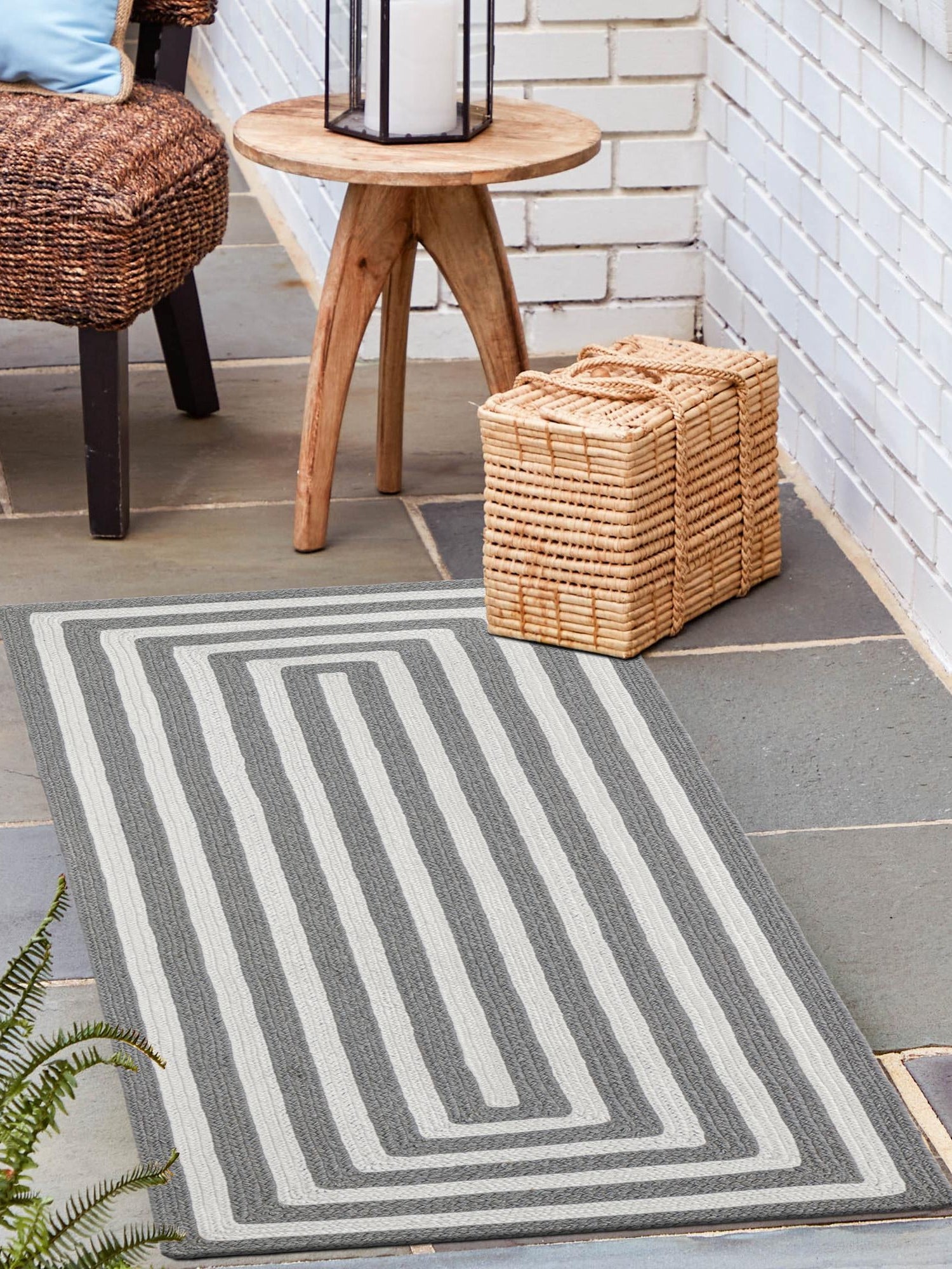 Washable Gray and White 2' x 8' Eco Verse Indoor Outdoor Washable Runner Area Rug Easy to Clean Stain Resistant & Durable Weather Resistant for Patio, Deck, Terrace, Balcony, Porch 100% PET Polyester (Recycled Plastic Bottles) for Sale at Rug Engine