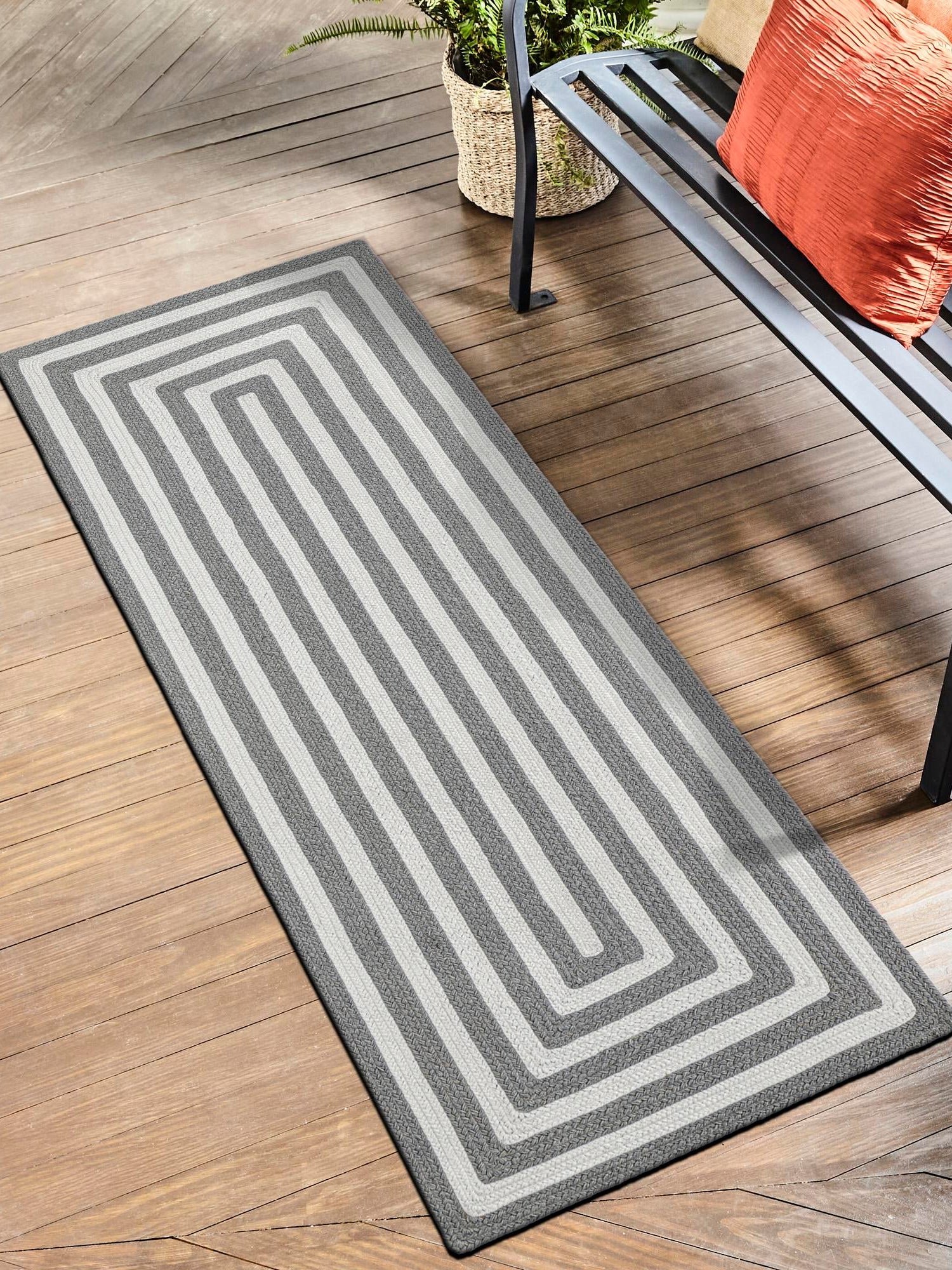 Washable Gray and White 2' x 6' 1 Eco Verse Indoor Outdoor Washable Runner Area Rug Easy to Clean Stain Resistant & Durable Weather Resistant for Patio, Deck, Terrace, Balcony, Porch 100% PET Polyester (Recycled Plastic Bottles) for Sale at Rug Engine
