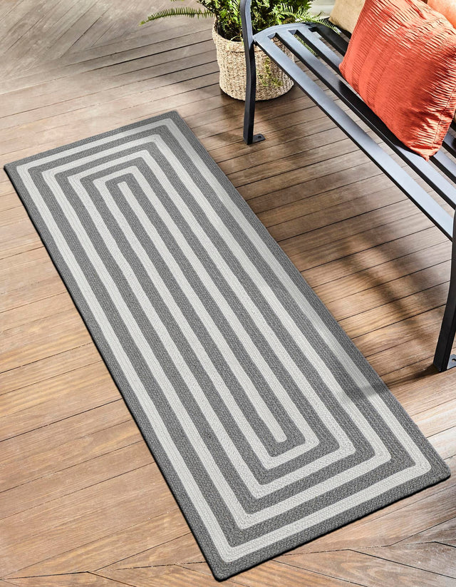 Washable Gray and White 2' 7 x 10' Eco Verse Indoor Outdoor Washable Runner Area Rug Easy to Clean Stain Resistant & Durable Weather Resistant for Patio, Deck, Terrace, Balcony, Porch 100% PET Polyester (Recycled Plastic Bottles) for Sale at Rug Engine