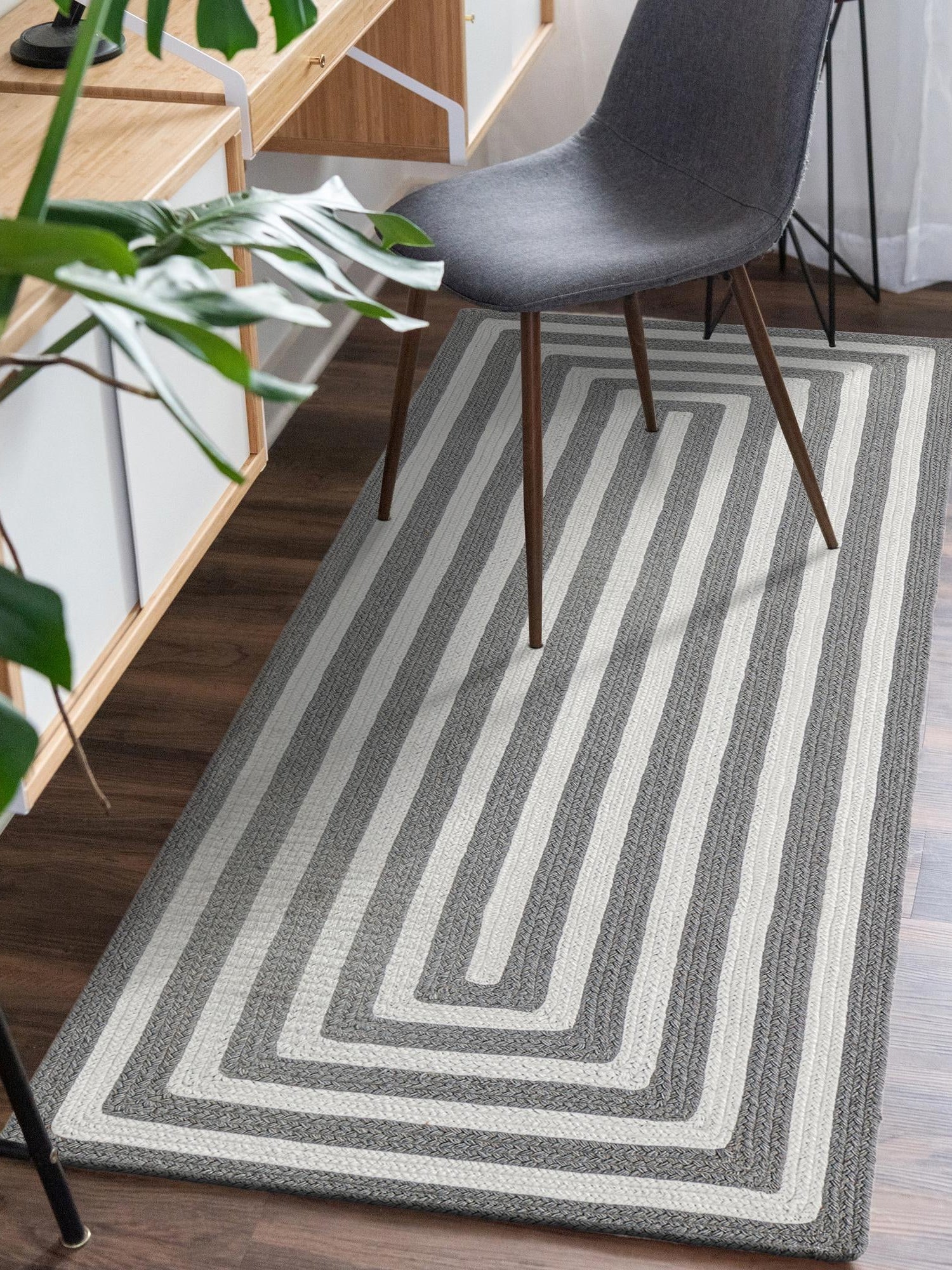 Washable Gray and White 2' x 8' Eco Verse Indoor Outdoor Washable Runner Area Rug Easy to Clean Stain Resistant & Durable Weather Resistant for Patio, Deck, Terrace, Balcony, Porch 100% PET Polyester (Recycled Plastic Bottles) for Sale at Rug Engine