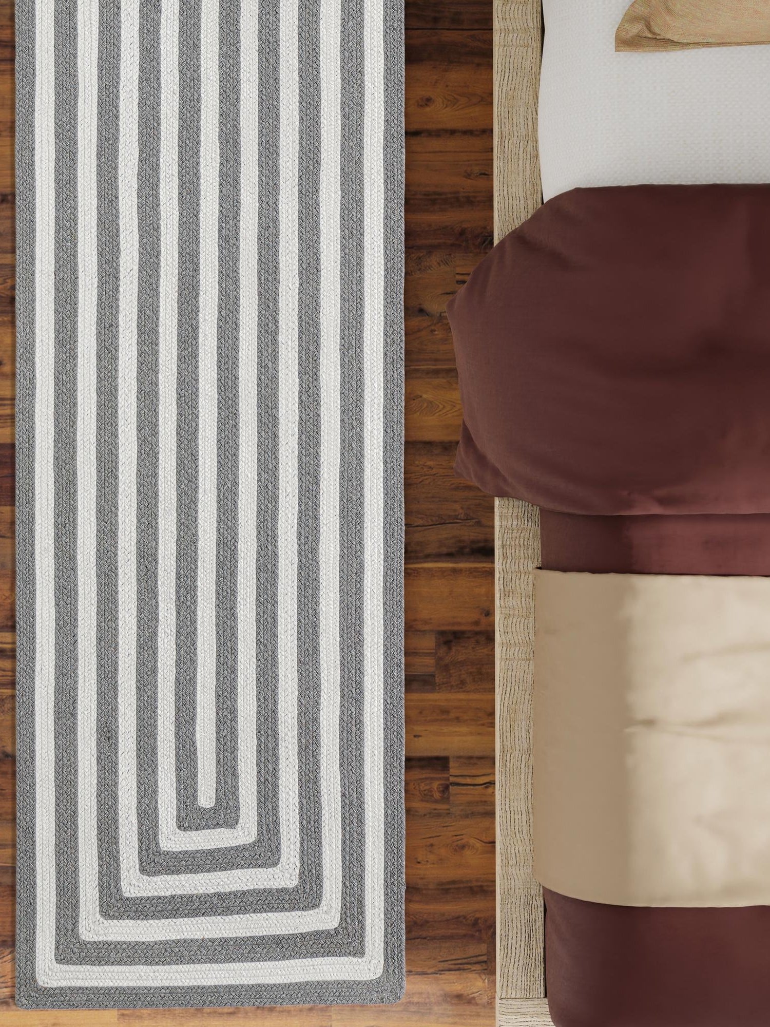 Washable Gray and White 2' 7 x 10' Eco Verse Indoor Outdoor Washable Runner Area Rug Easy to Clean Stain Resistant & Durable Weather Resistant for Patio, Deck, Terrace, Balcony, Porch 100% PET Polyester (Recycled Plastic Bottles) for Sale at Rug Engine