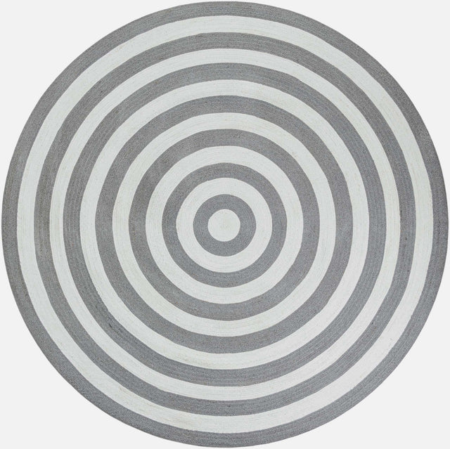 Washable Gray and White 7' 10 x 7' 10 Eco Verse Indoor Outdoor Washable Round Area Rug Easy to Clean Stain Resistant & Durable Weather Resistant for Patio, Deck, Terrace, Balcony, Porch 100% PET Polyester (Recycled Plastic Bottles) for Sale at Rug Engine