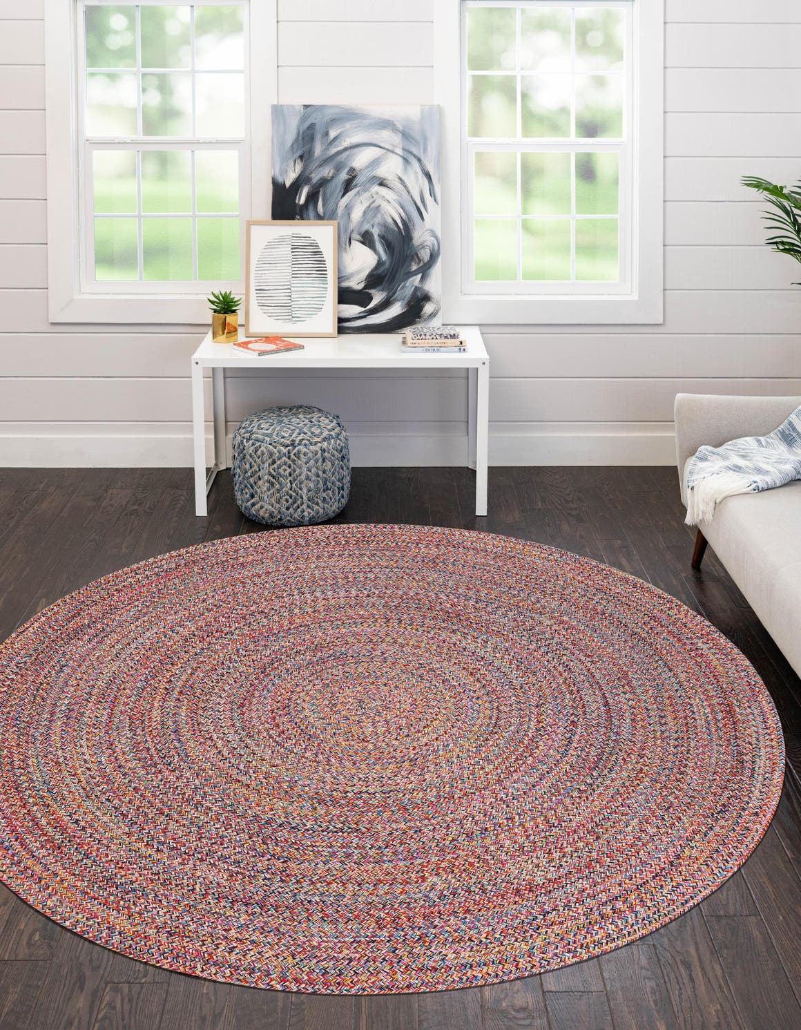 Washable Multicolor 5' 3 x 5' 3 Eco Verse Indoor Outdoor Washable Round Area Rug Easy to Clean Stain Resistant & Durable Weather Resistant for Patio, Deck, Terrace, Balcony, Porch 100% PET Polyester (Recycled Plastic Bottles) for Sale at Rug Engine