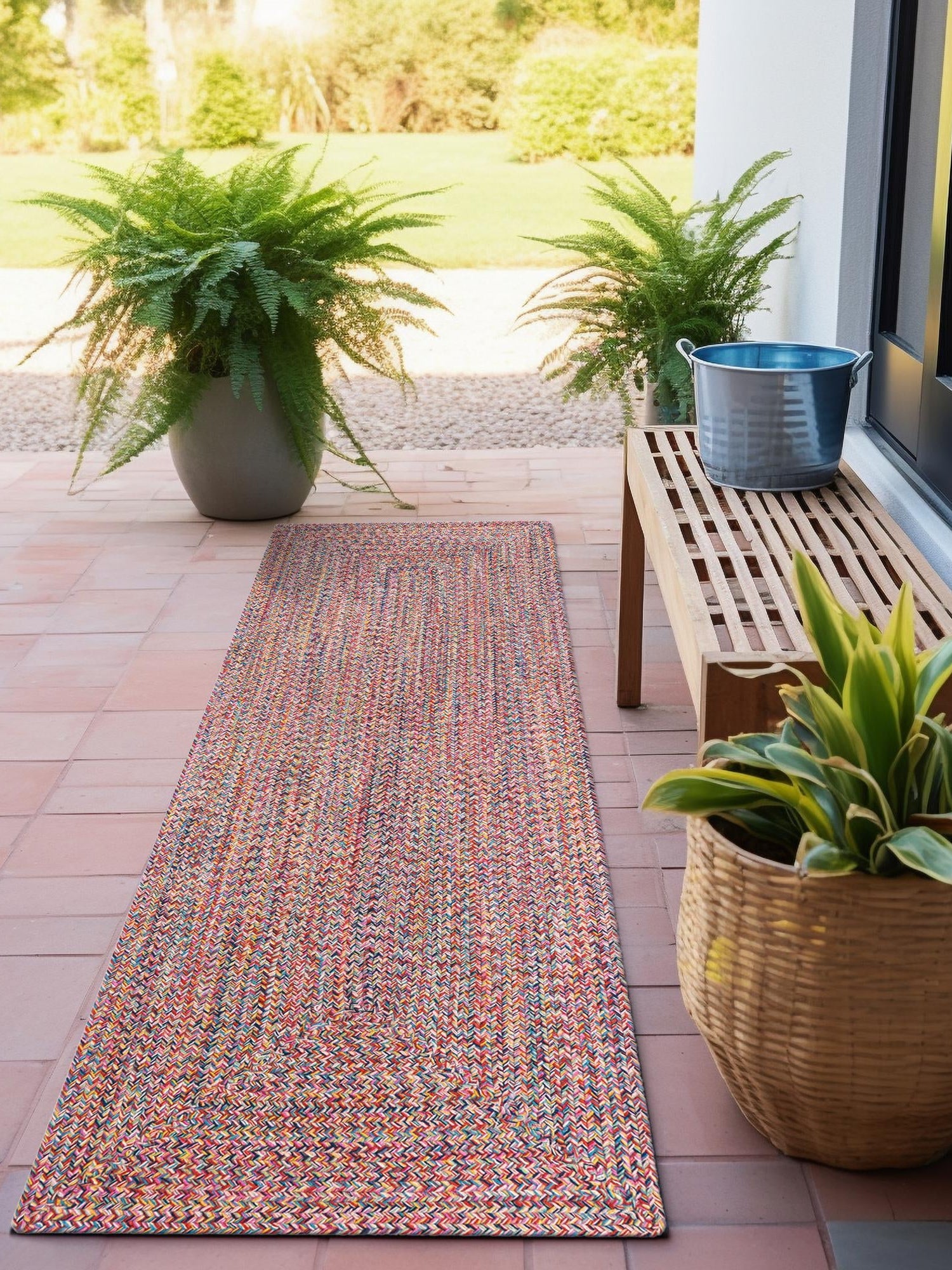 Washable Multicolor 2' x 6' 1 Eco Verse Indoor Outdoor Washable Runner Area Rug Easy to Clean Stain Resistant & Durable Weather Resistant for Patio, Deck, Terrace, Balcony, Porch 100% PET Polyester (Recycled Plastic Bottles) for Sale at Rug Engine