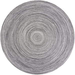 Washable Black and White 10' x 10' Eco Verse Indoor Outdoor Washable Round Area Rug Easy to Clean Stain Resistant & Durable Weather Resistant for Patio, Deck, Terrace, Balcony, Porch 100% PET Polyester (Recycled Plastic Bottles) for Sale at Rug Engine
