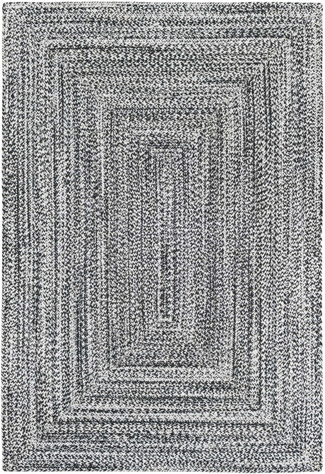 Washable Black and White 4' 1 x 6' 1 Eco Verse Indoor Outdoor Washable Rectangle Area Rug Easy to Clean Stain Resistant & Durable Weather Resistant for Patio, Deck, Terrace, Balcony, Porch 100% PET Polyester (Recycled Plastic Bottles) for Sale at Rug Engine