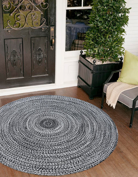 Washable Black and White 3' 3 x 3' 3 Eco Verse Indoor Outdoor Washable Round Area Rug Easy to Clean Stain Resistant & Durable Weather Resistant for Patio, Deck, Terrace, Balcony, Porch 100% PET Polyester (Recycled Plastic Bottles) for Sale at Rug Engine