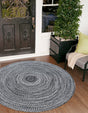 Washable Black and White 5' 3 x 5' 3 Eco Verse Indoor Outdoor Washable Round Area Rug Easy to Clean Stain Resistant & Durable Weather Resistant for Patio, Deck, Terrace, Balcony, Porch 100% PET Polyester (Recycled Plastic Bottles) for Sale at Rug Engine
