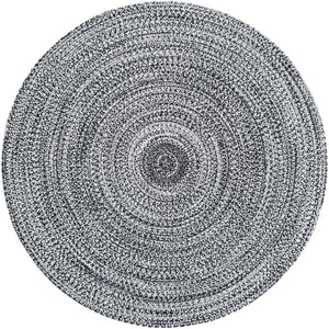 Washable Black and White 5' 3 x 5' 3 Eco Verse Indoor Outdoor Washable Round Area Rug Easy to Clean Stain Resistant & Durable Weather Resistant for Patio, Deck, Terrace, Balcony, Porch 100% PET Polyester (Recycled Plastic Bottles) for Sale at Rug Engine