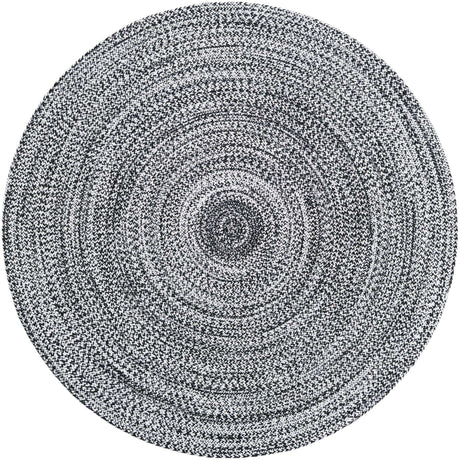 Washable Black and White 5' 3 x 5' 3 Eco Verse Indoor Outdoor Washable Round Area Rug Easy to Clean Stain Resistant & Durable Weather Resistant for Patio, Deck, Terrace, Balcony, Porch 100% PET Polyester (Recycled Plastic Bottles) for Sale at Rug Engine