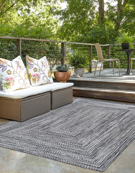 Washable Black and White 7' 10 x 10' Eco Verse Indoor Outdoor Washable Rectangle Area Rug Easy to Clean Stain Resistant & Durable Weather Resistant for Patio, Deck, Terrace, Balcony, Porch 100% PET Polyester (Recycled Plastic Bottles) for Sale at Rug Engine