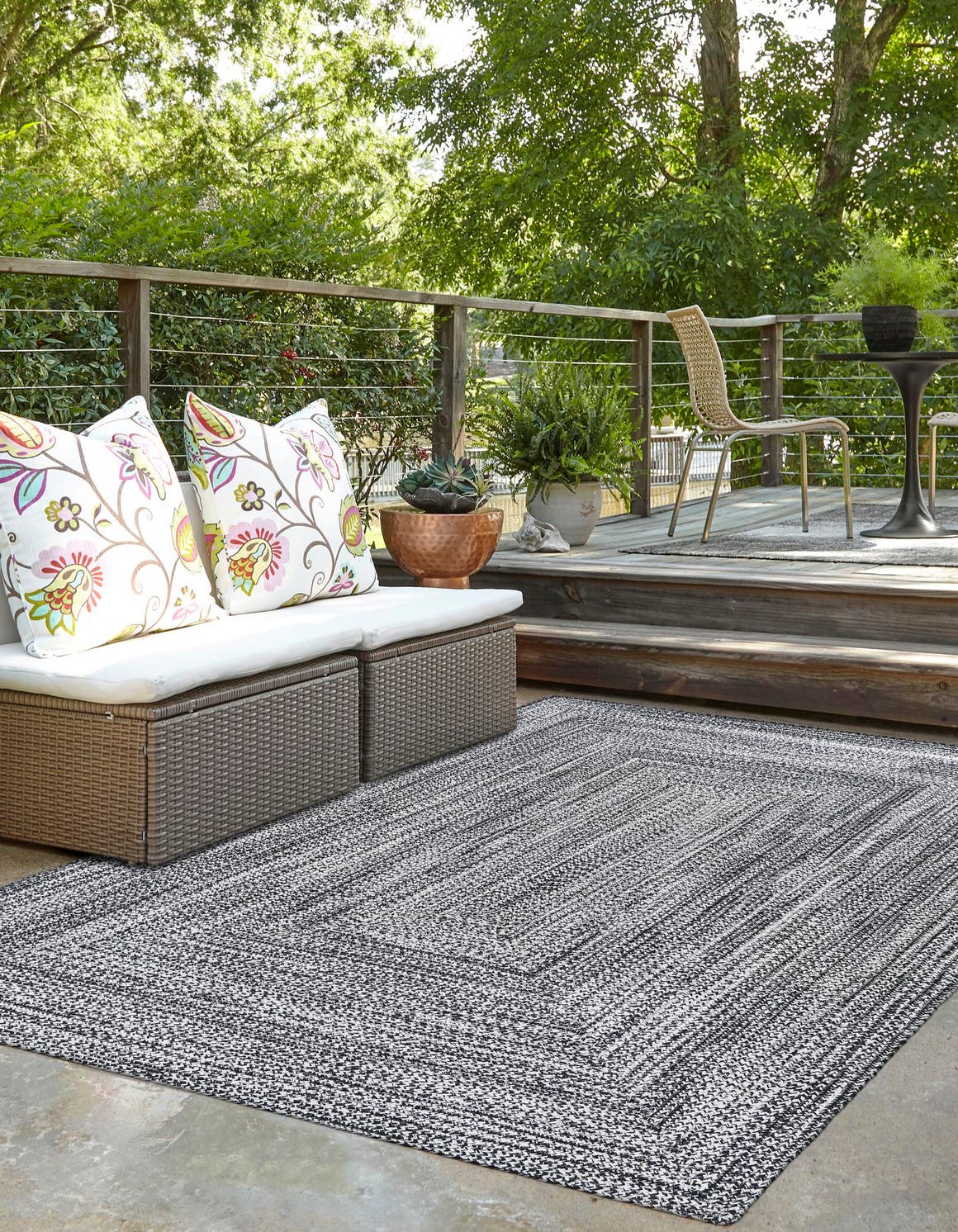 Washable Black and White 4' 1 x 6' 1 Eco Verse Indoor Outdoor Washable Rectangle Area Rug Easy to Clean Stain Resistant & Durable Weather Resistant for Patio, Deck, Terrace, Balcony, Porch 100% PET Polyester (Recycled Plastic Bottles) for Sale at Rug Engine