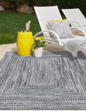 Washable Black and White 5' 3 x 8' Eco Verse Indoor Outdoor Washable Rectangle Area Rug Easy to Clean Stain Resistant & Durable Weather Resistant for Patio, Deck, Terrace, Balcony, Porch 100% PET Polyester (Recycled Plastic Bottles) for Sale at Rug Engine
