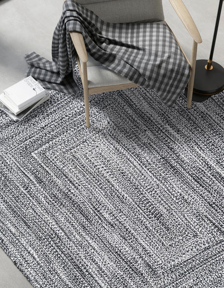 Washable Black and White 5' 3 x 8' Eco Verse Indoor Outdoor Washable Rectangle Area Rug Easy to Clean Stain Resistant & Durable Weather Resistant for Patio, Deck, Terrace, Balcony, Porch 100% PET Polyester (Recycled Plastic Bottles) for Sale at Rug Engine