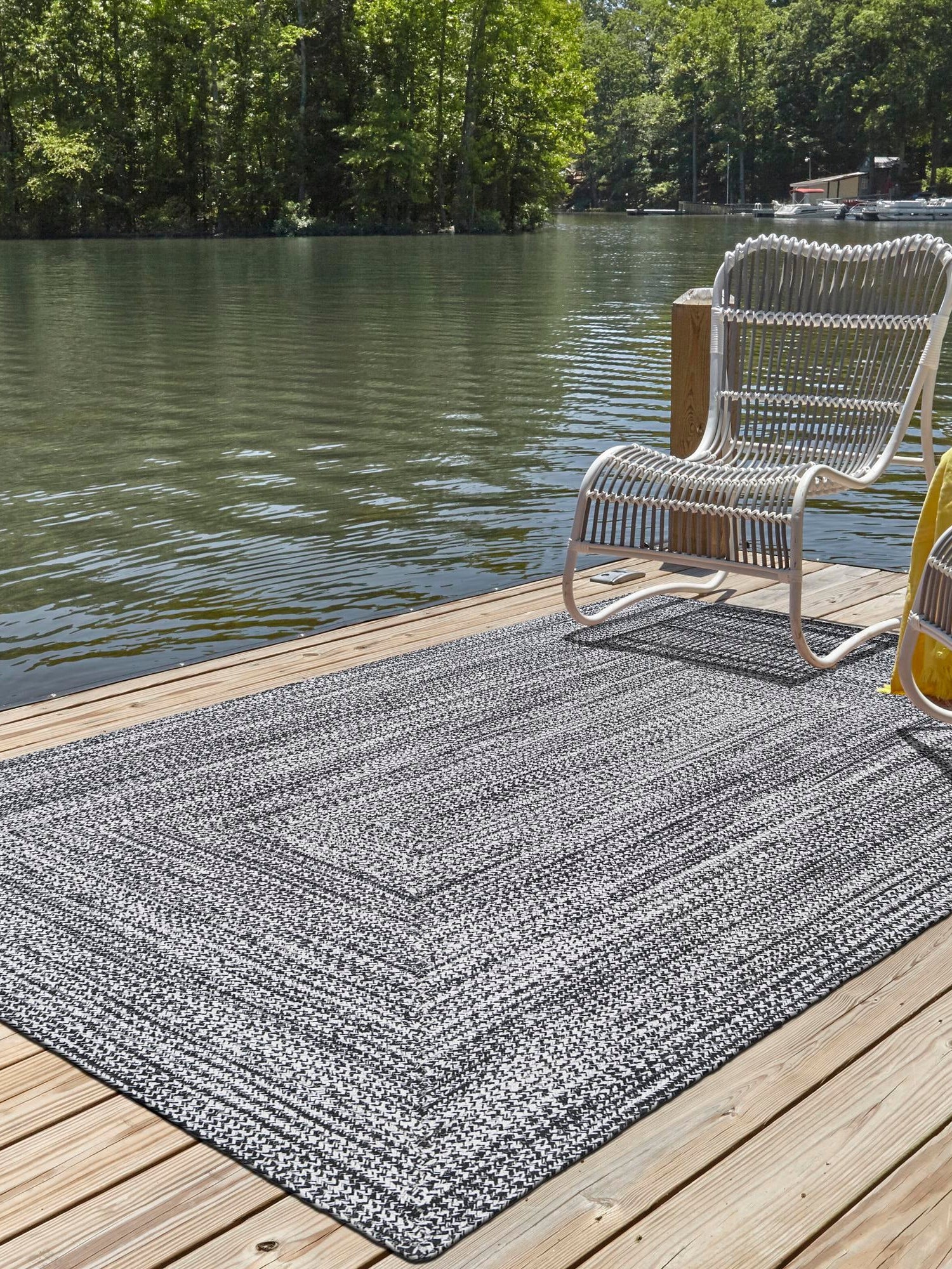 Washable Black and White 7' 10 x 10' Eco Verse Indoor Outdoor Washable Rectangle Area Rug Easy to Clean Stain Resistant & Durable Weather Resistant for Patio, Deck, Terrace, Balcony, Porch 100% PET Polyester (Recycled Plastic Bottles) for Sale at Rug Engine