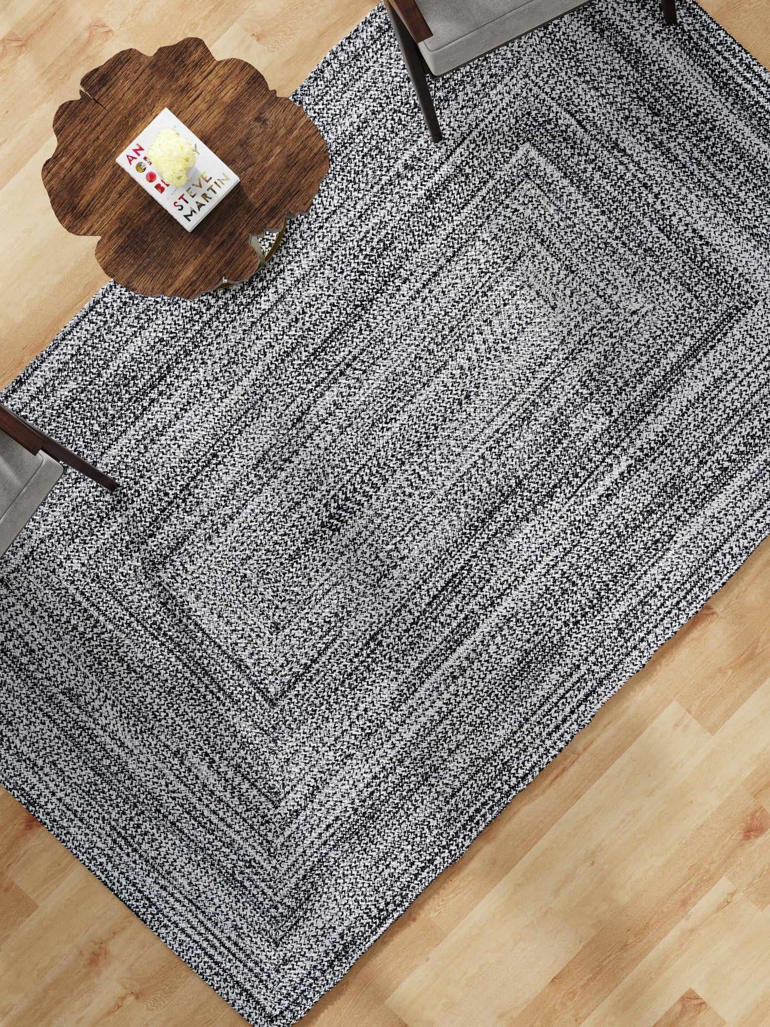 Washable Black and White 5' 3 x 8' Eco Verse Indoor Outdoor Washable Rectangle Area Rug Easy to Clean Stain Resistant & Durable Weather Resistant for Patio, Deck, Terrace, Balcony, Porch 100% PET Polyester (Recycled Plastic Bottles) for Sale at Rug Engine
