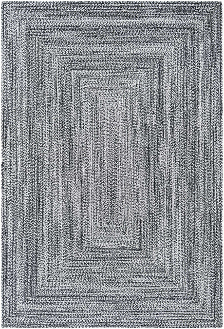 Washable Black and White 5' 3 x 8' Eco Verse Indoor Outdoor Washable Rectangle Area Rug Easy to Clean Stain Resistant & Durable Weather Resistant for Patio, Deck, Terrace, Balcony, Porch 100% PET Polyester (Recycled Plastic Bottles) for Sale at Rug Engine